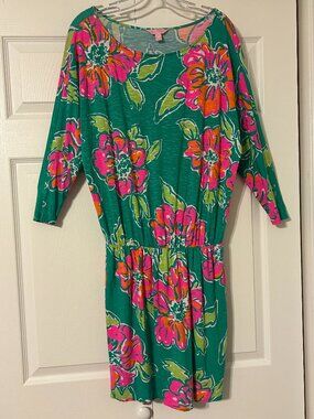 LILLY PULITZER Sz S Vibrant Green Pink & Orange Floral Cara Dress